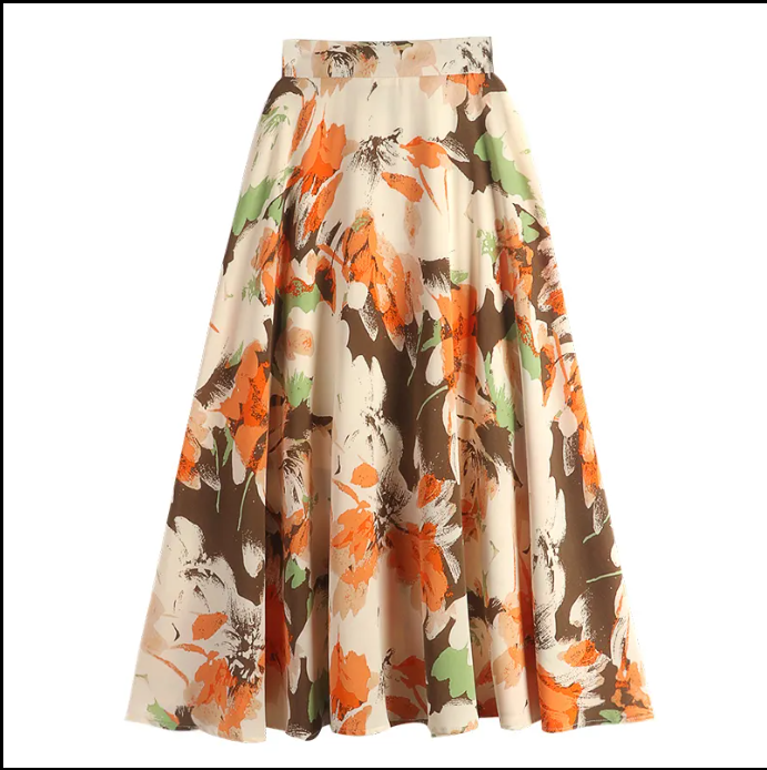 Floral Print High Waist A-line Skirts for Ladies Casual Kawaii Chiffon Lining Casual   Midi Faldas Swing Skirt Women