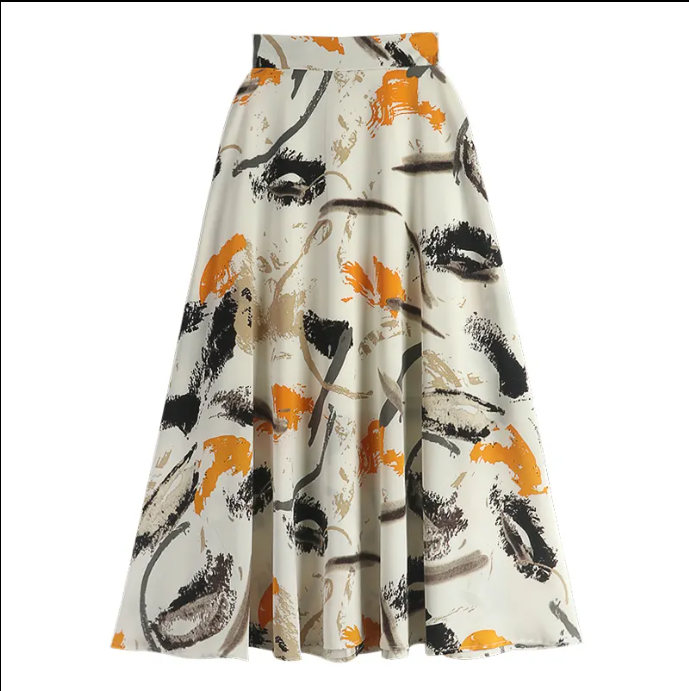 Floral Print High Waist A-line Skirts for Ladies Casual Kawaii Chiffon Lining Casual   Midi Faldas Swing Skirt Women