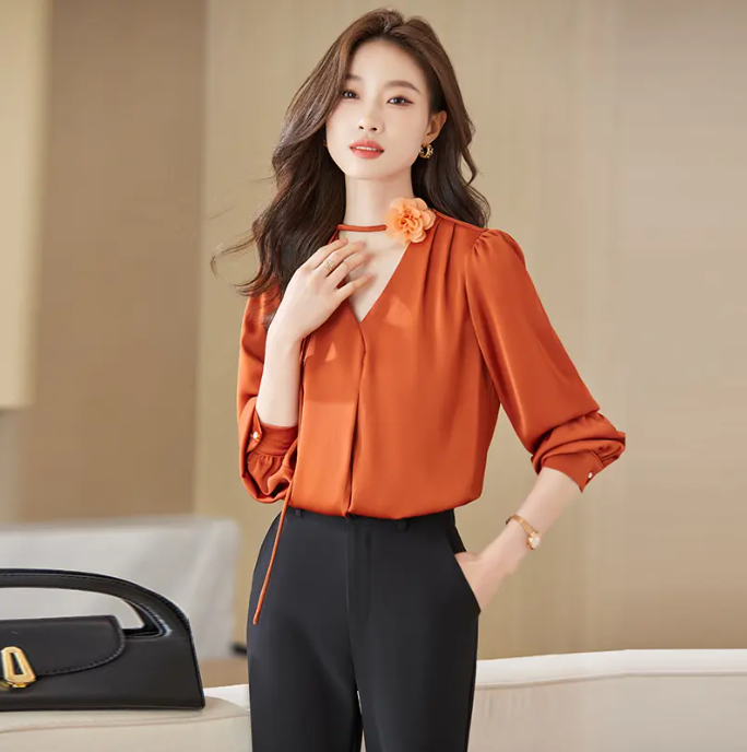 2023 New Long Sleeve Shirt Fashion Elegant Women's Bottom Top Casual Shirt