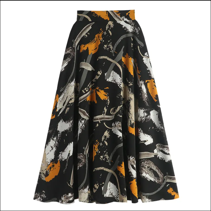 Floral Print High Waist A-line Skirts for Ladies Casual Kawaii Chiffon Lining Casual   Midi Faldas Swing Skirt Women