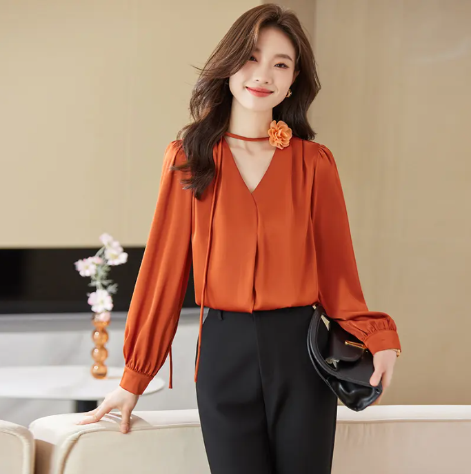 2023 New Long Sleeve Shirt Fashion Elegant Women's Bottom Top Casual Shirt