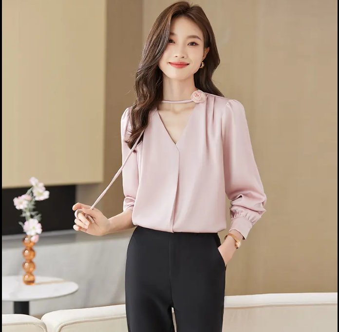 2023 New Long Sleeve Shirt Fashion Elegant Women's Bottom Top Casual Shirt