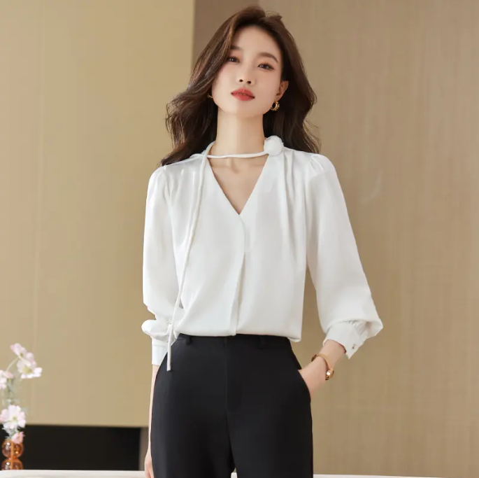 2023 New Long Sleeve Shirt Fashion Elegant Women's Bottom Top Casual Shirt